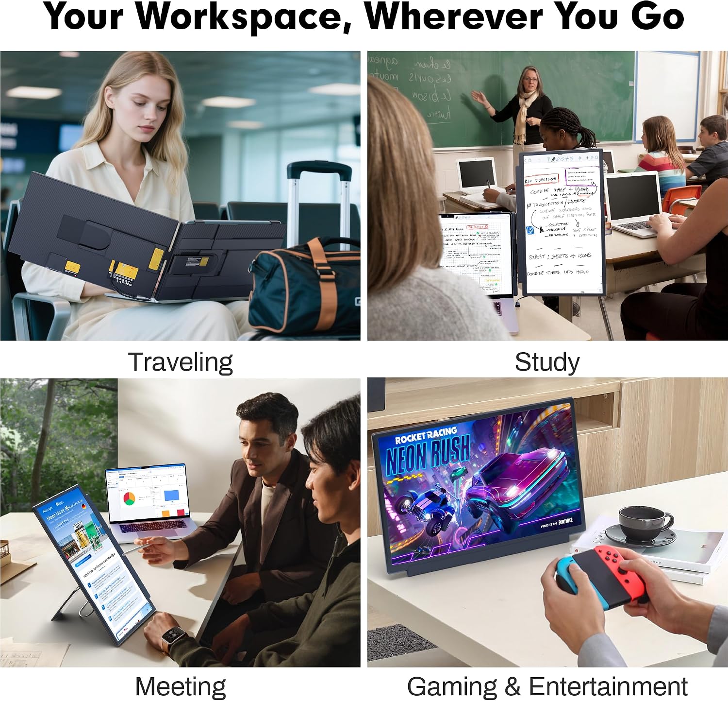 Upgraded Laptop Screen Extender, 15.6”Ultra-Thin Dual Portable Monitor with 4K UHD IPS, Detachable & 4-in-1 Modes, USB-C/HDMI Plug-Play Monitor Extender for Mac/Win/Android, Fits 13-17" Laptops - Image 8