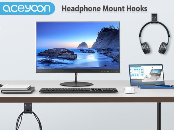 aceyoon Aluminum Alloy Headphone Stand 2 Pack Under Desk Mount Hook Adhesive or Screws Headset Hanger with Silicone Pad 5kg Load Capacity Silicone Gaming Headset USB Cables for Studio / Office / Home - Image 6