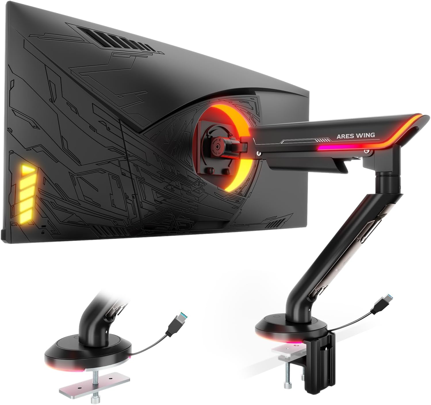 Single Gaming Monitor Arm for 24"-57" Screens with RGB, Up to 60 lbs, Black
