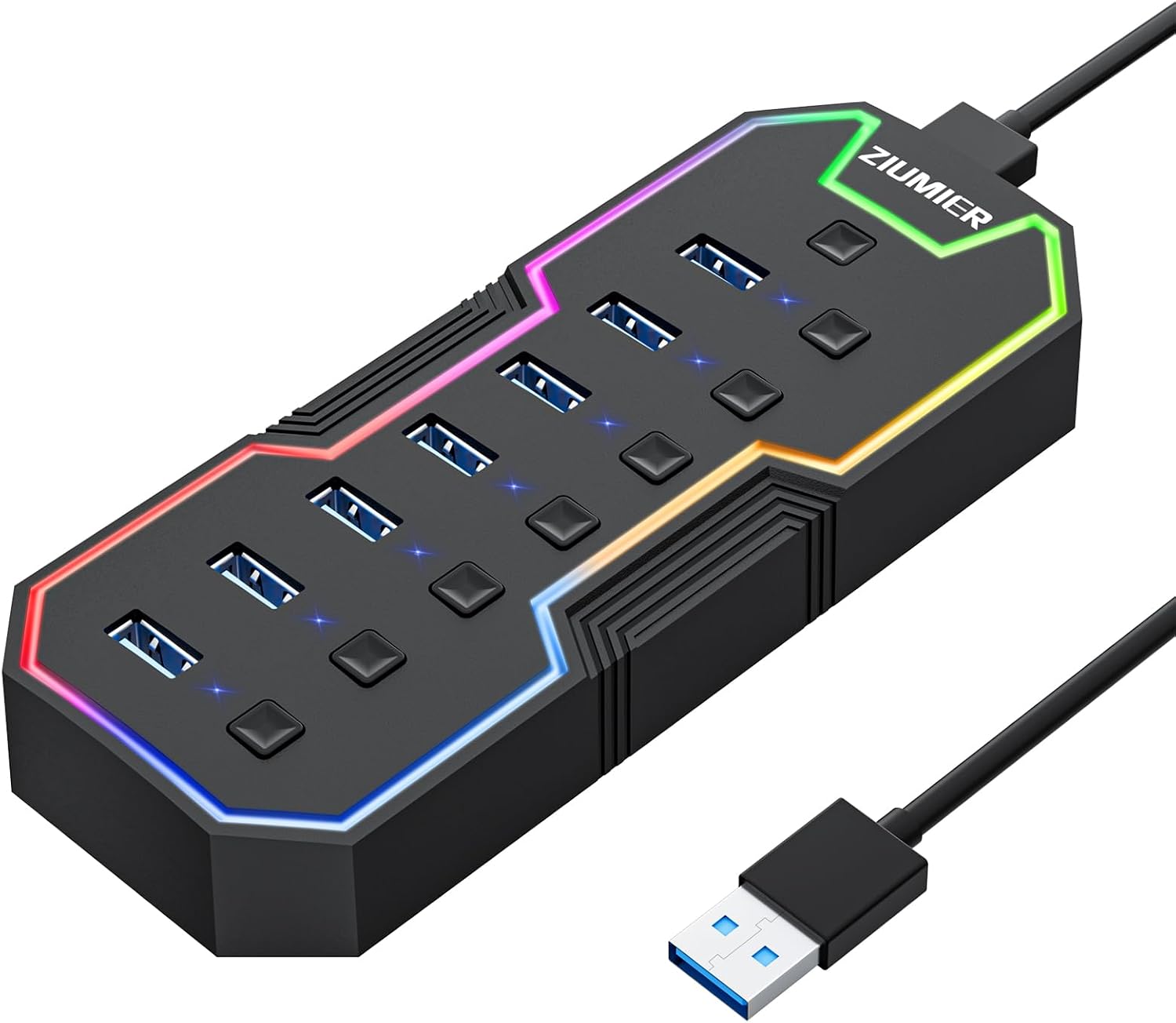 USB Hub 7 Port, RGB LED Strip USB S...