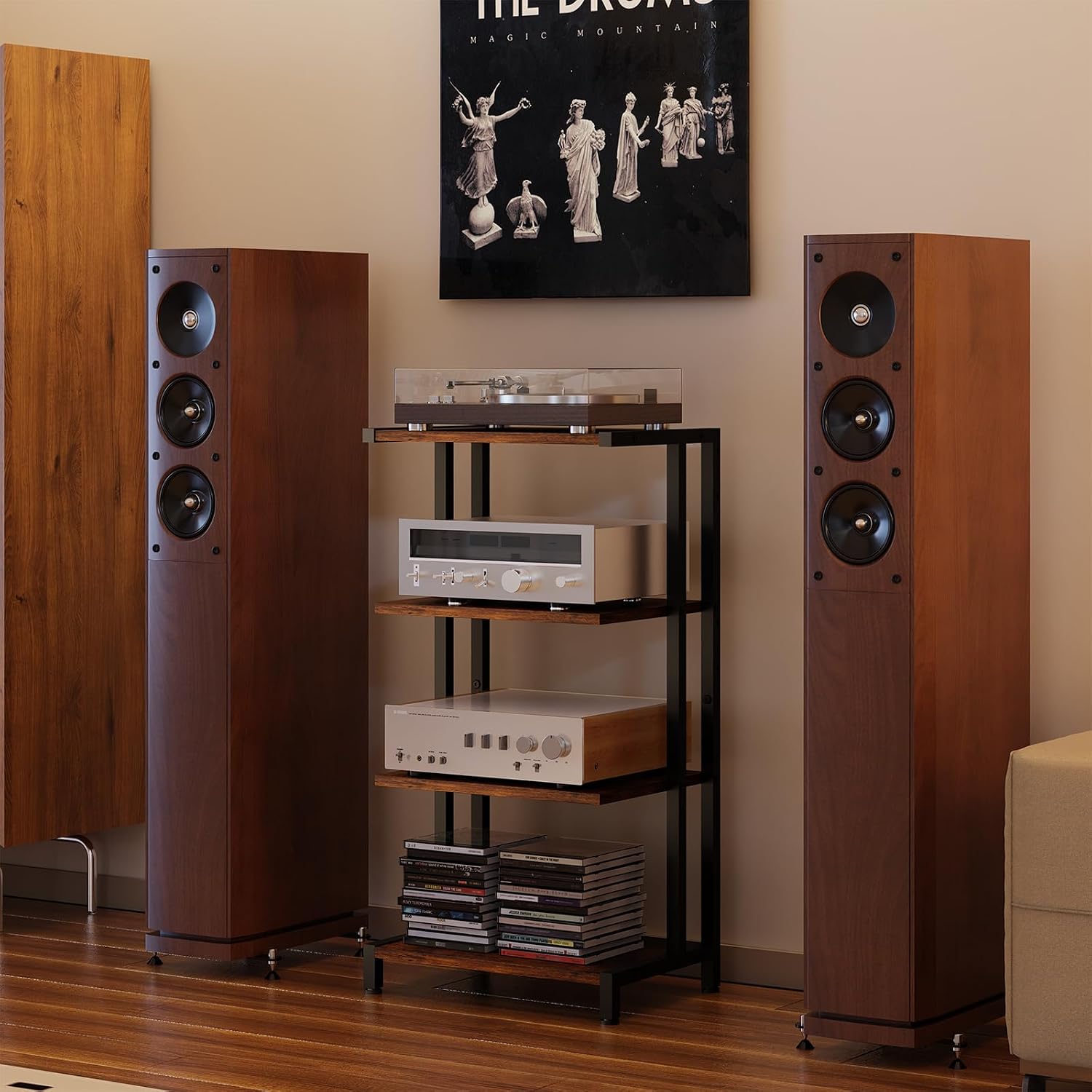 X-cosrack 16.5" Small 4-Tier AV Media Stand,Narrow Version Wooden Corner Shelves Stereo Cabinet Audio Rack Stand Tower Perfect for Small DVD Players Game Console TV Box Cable Box WiFi Router - Image 7