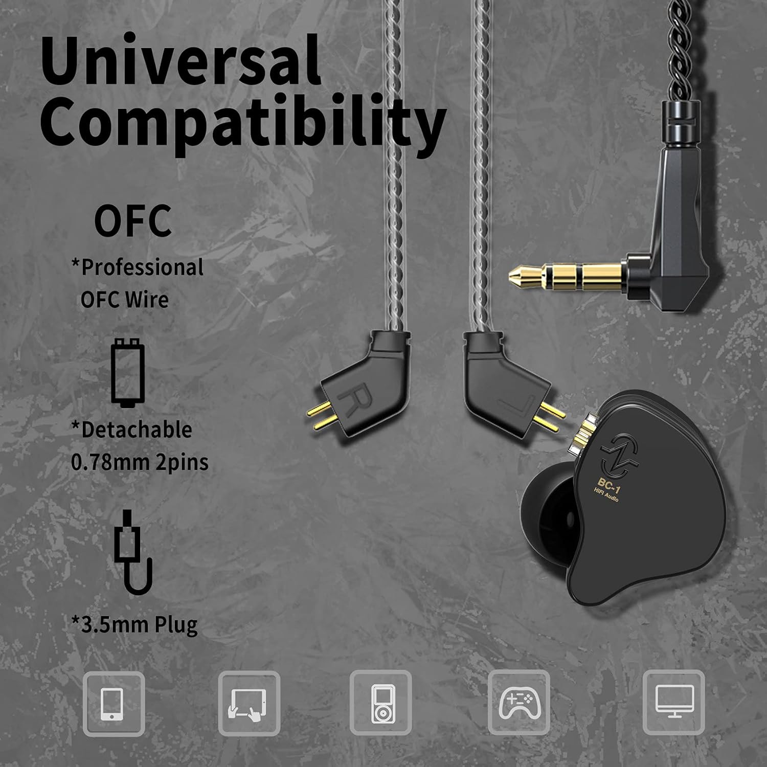 CCZ Yinyoo Melody in Ear Monitors Earphones Headphones Wired Earbuds without Microphone IEM HIFI Bass with 1DD 1BA, Ear fins, 4N OFC Cable for Musicians, Singer, on Stage, Studio (no mic, clear black) - Image 4