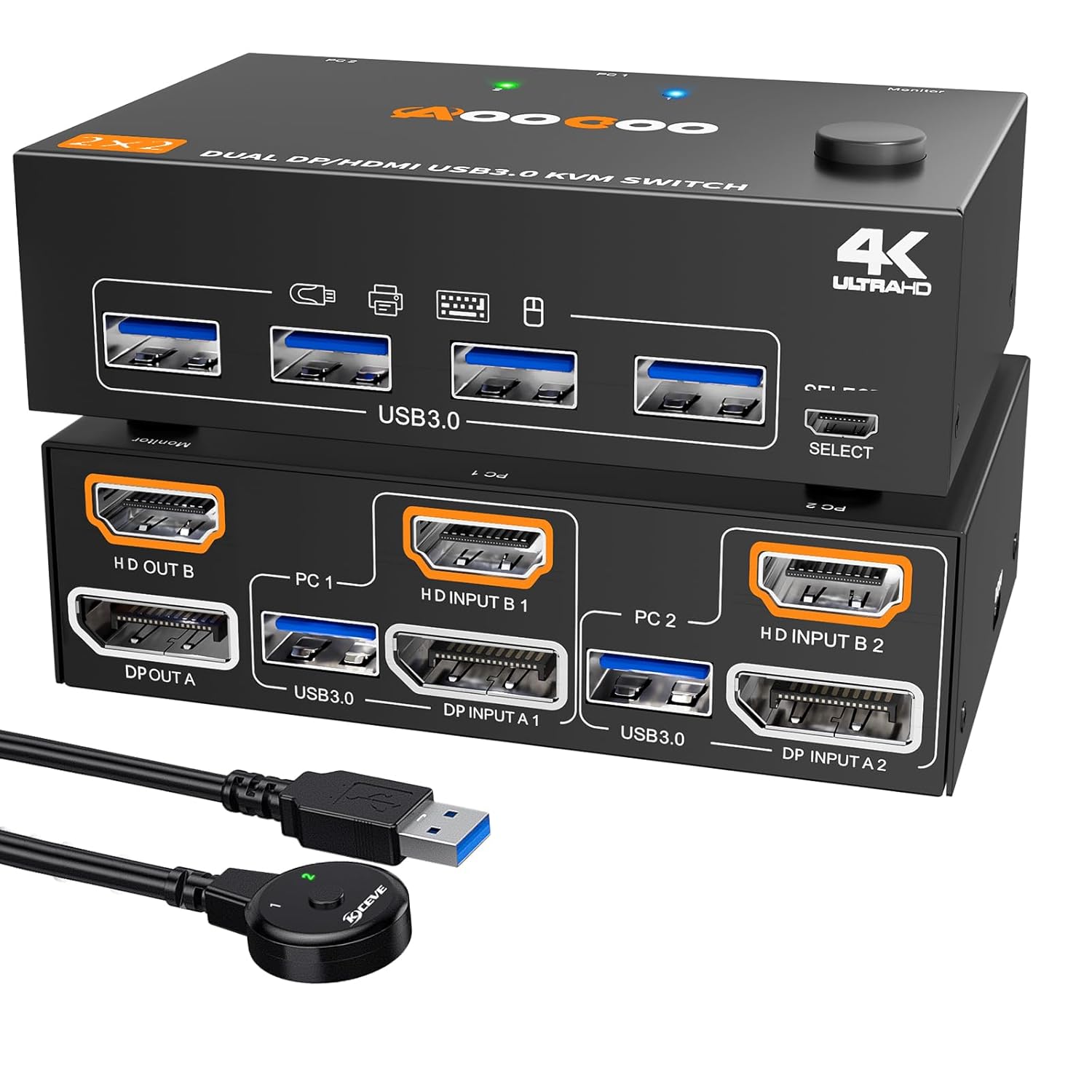 KVM Switch 2 Monitors 2 Computers 4...