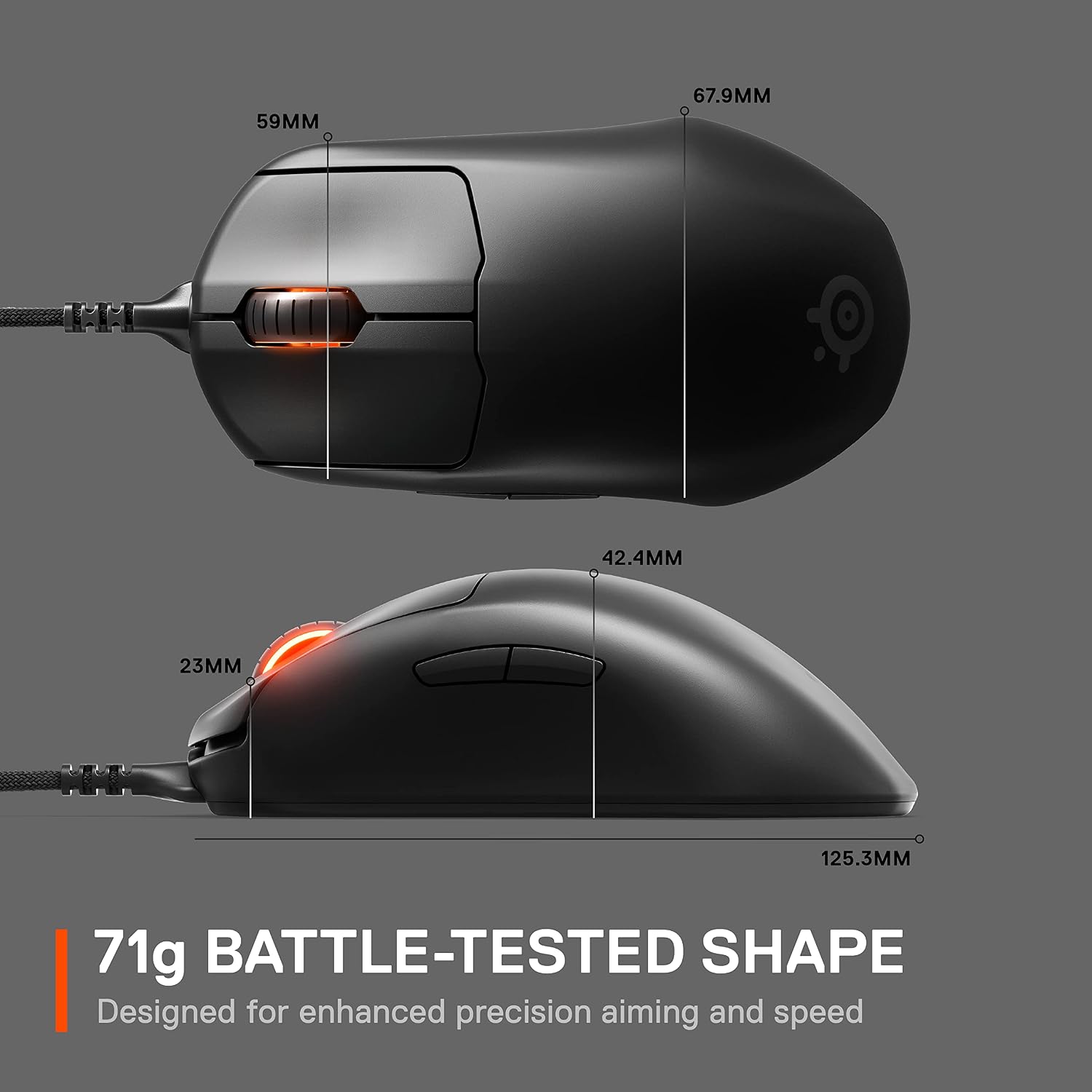 SteelSeries Esports FPS Gaming Mouse – Ultra Lightweight 69g – Prime Edition – 5 Programmable Buttons – 18K CPI TrueMove Pro Sensor – Magnetic Optical Switches – Customization - RGB Lighting – PC/Mac - Image 3