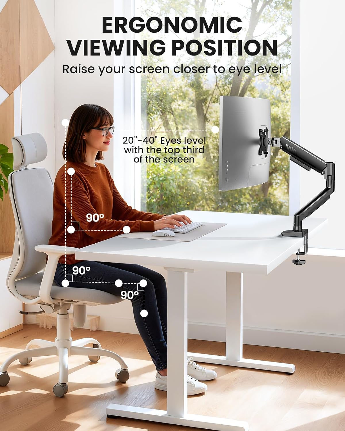 ErGear Single Monitor Arm, Fully Adjustable Monitor Mount for 13–34 Inch Screens, Fast Install Computer Monitor Stand with Tool-Free VESA Mount, Cable Management, Holds 19.8 lbs, Max VESA 100x100mm - Image 7