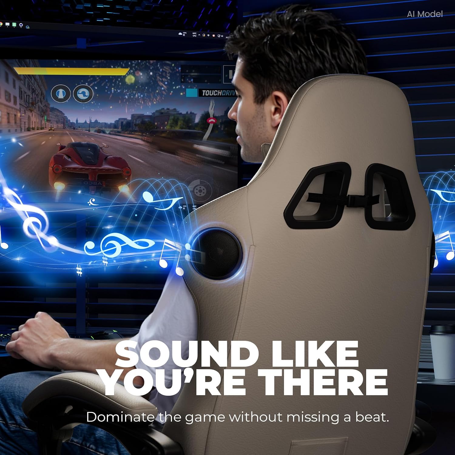 GTPLAYER Gaming Chair with Speakers ACE-PRO, Computer Video Game Chairs with Footrest for Adults, Built-in Speakers, App Support & Bluetooth Control, Ergonomic Reclining Silla, Linkage Armrest, Ivory - Image 5