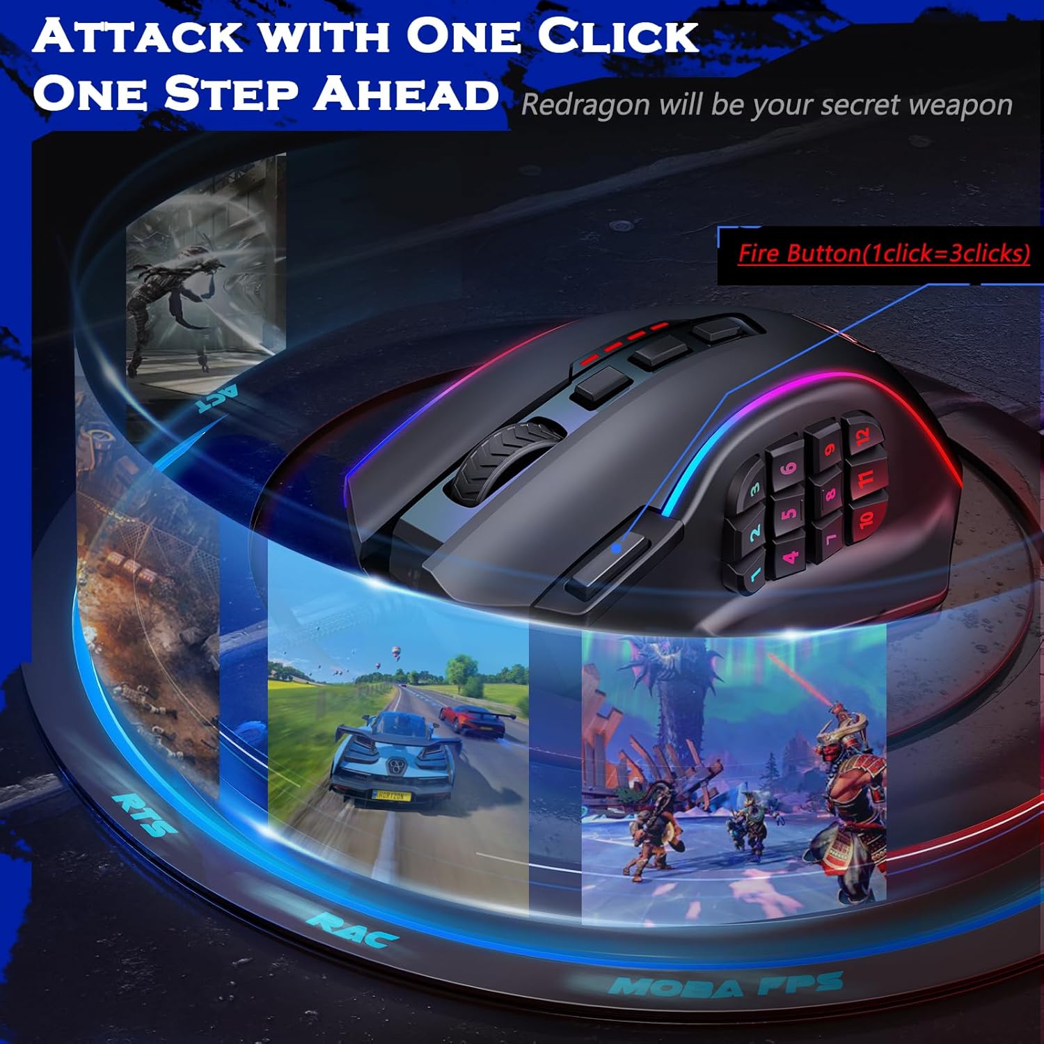 Redragon Gaming Mouse, MMO Mouse Gaming UP 12400 DPI, 19 Macro Programmable Buttons, RGB Mouse with 12 Side Buttons, 8 * 2.4g Weight Tuning for PC Laptop MOBA FPS, M901K, Black - Image 6