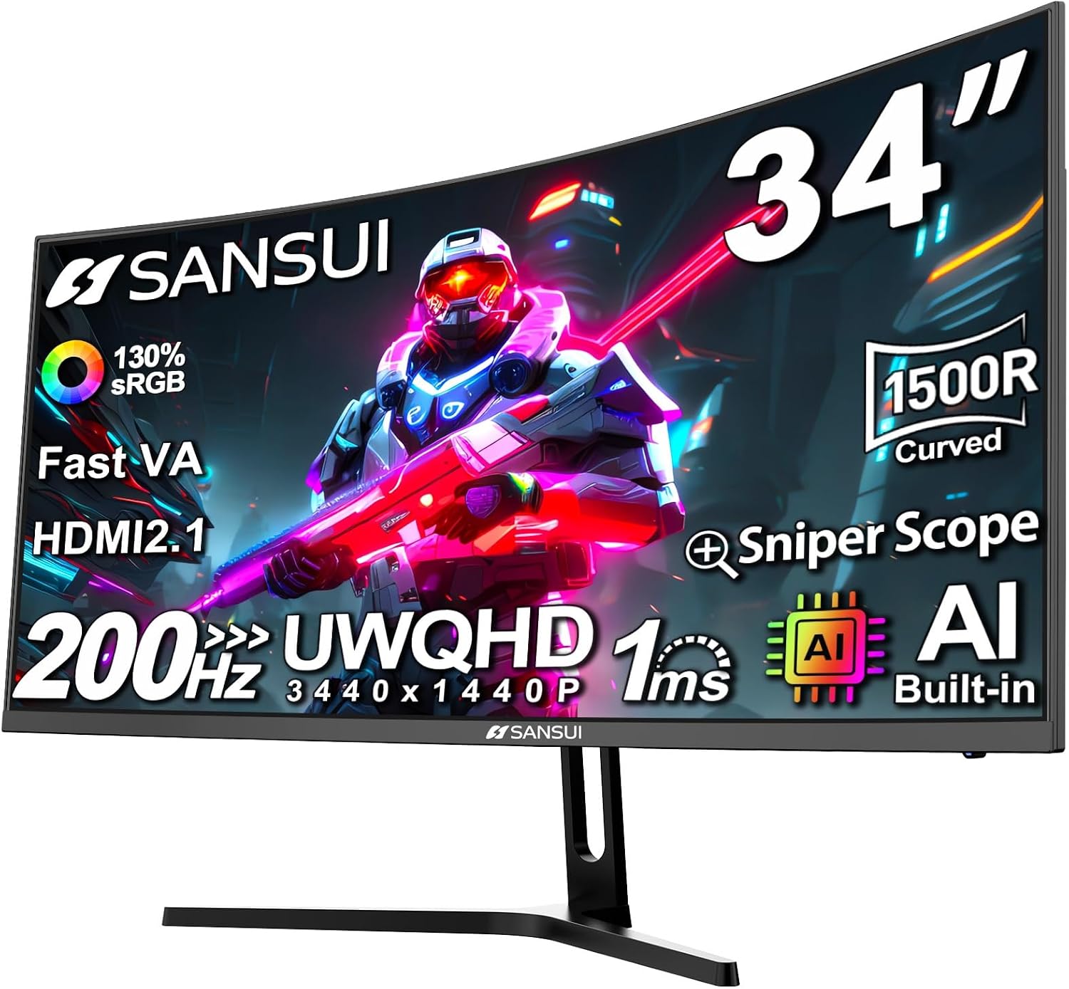 SANSUI 34-Inch Curved Gaming Monito...