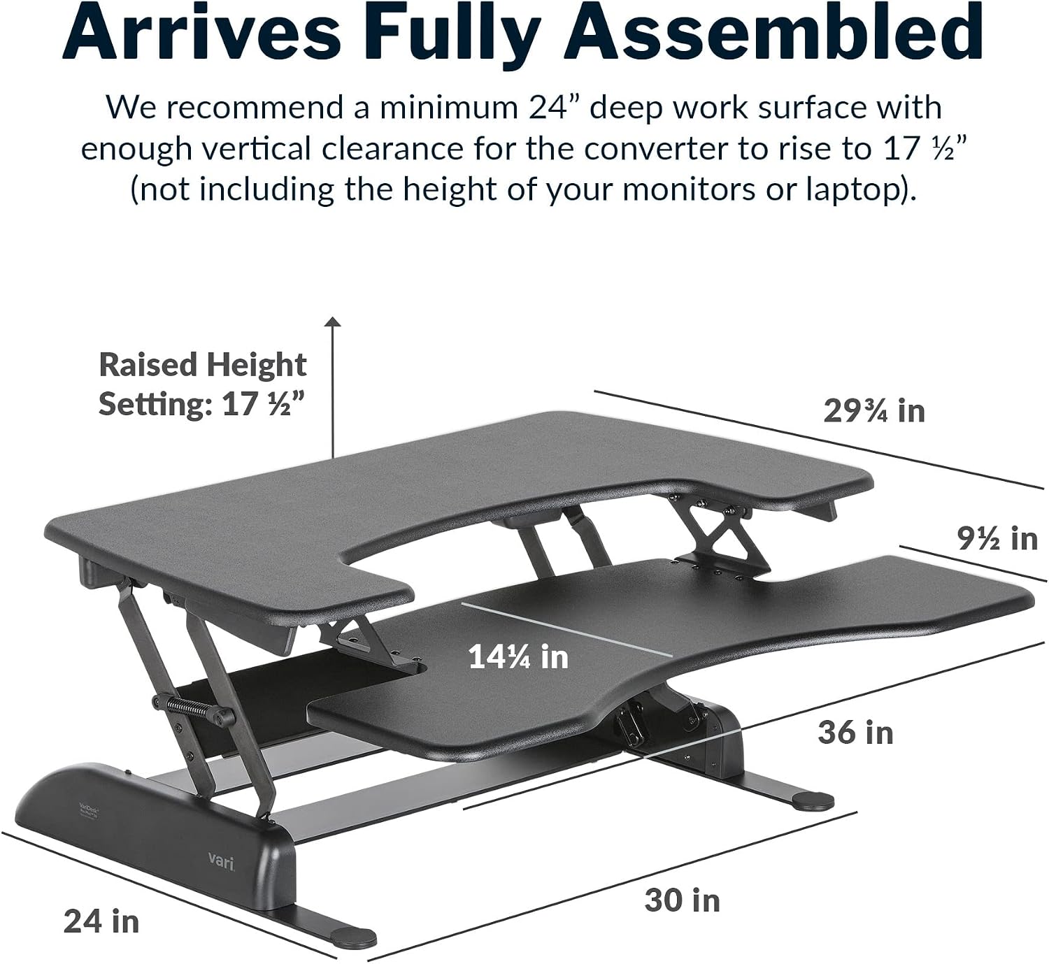 Vari VariDesk Pro Plus 36 - Adjustable Desk Converter with 11 Height Settings - Laptop Sit Stand Desk Riser for Home Office, Table Tops, Workspace - Fully Assembled with Spring Loaded Lift - Black - Image 2