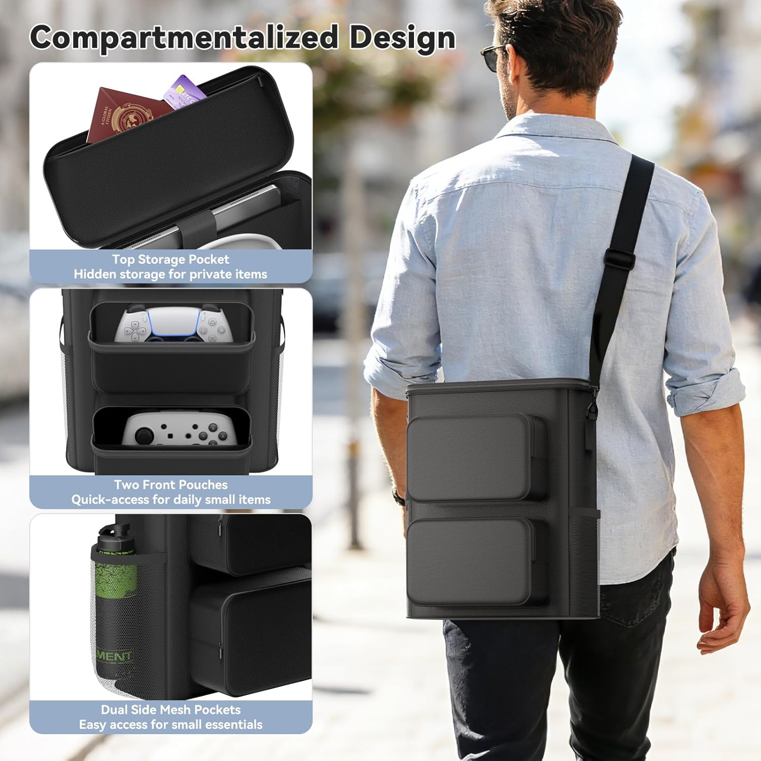 KDD Carrying Case Compatible with Gaming Headset and Controllers, Travel Gaming Console Bag with Multiple Pockets for Playstation 5 Controllers, PS Portal, Headphone, Game Cards and Accessories Kits - Image 3
