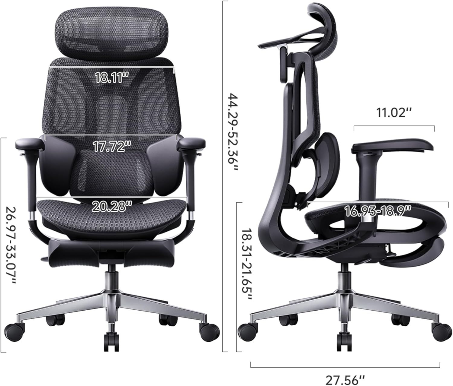 Hbada E3 Air 2026 Ergonomic Office Chair, 3-Zone Lumbar Support, Comfy Home Office Chair with Auto Recline, 4D Headrest & Armrests, 140° Tilt for Work & Relax with Footrest, Black with Footrest - Image 2