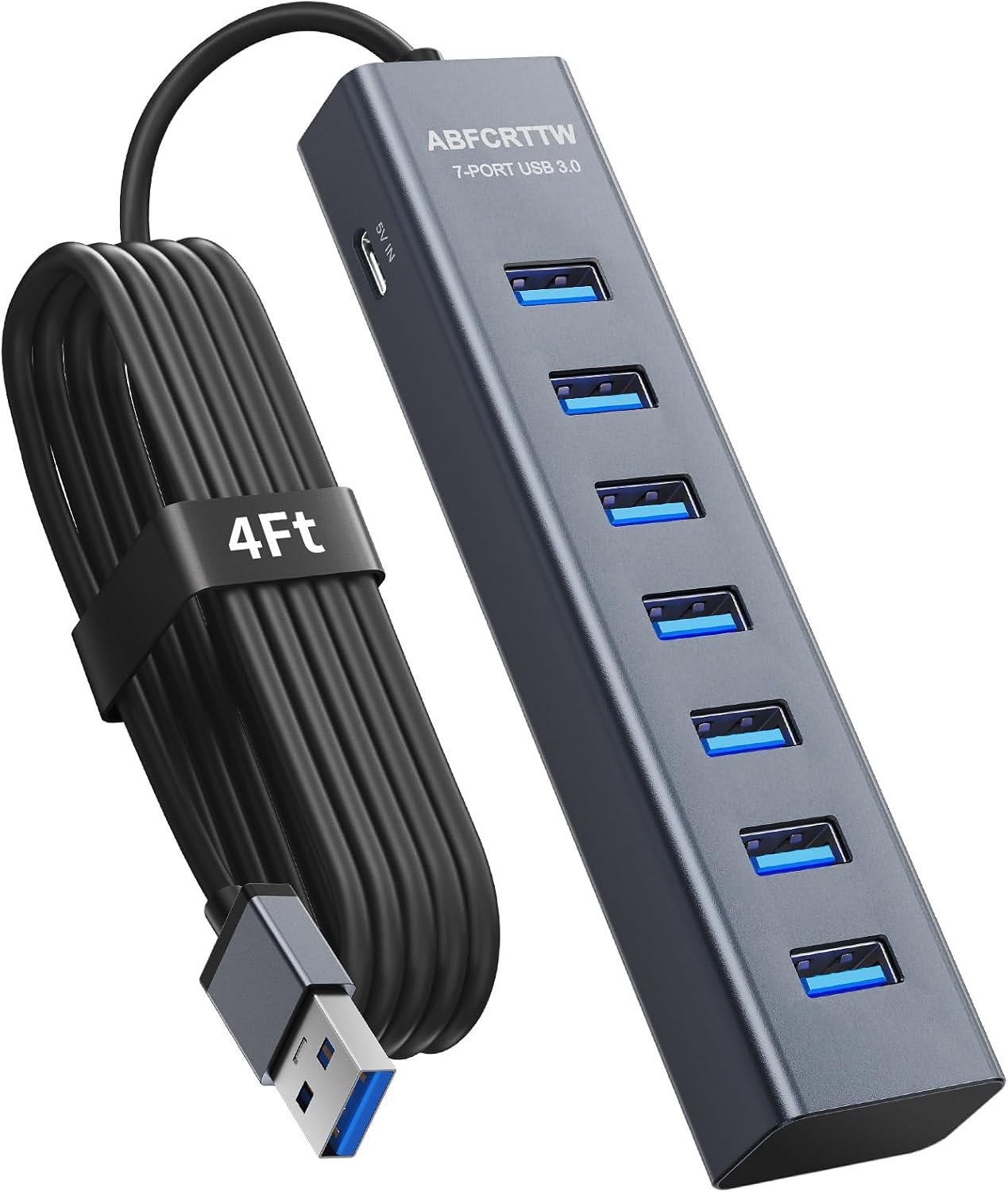 4FT 7-Port USB 3.0 Hub Multiport Ad...
