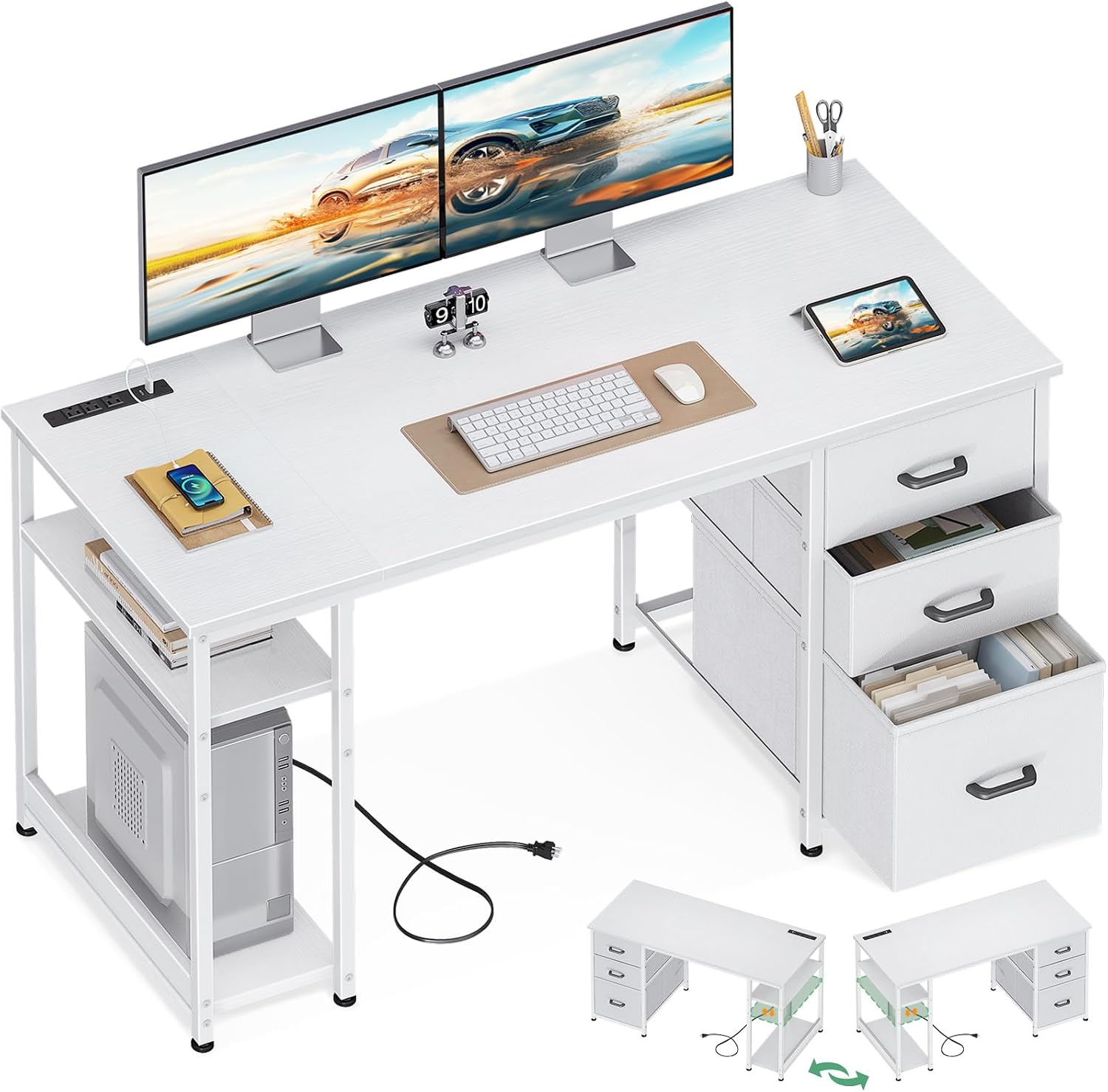 AODK 51 Inch White Computer Desk wi...