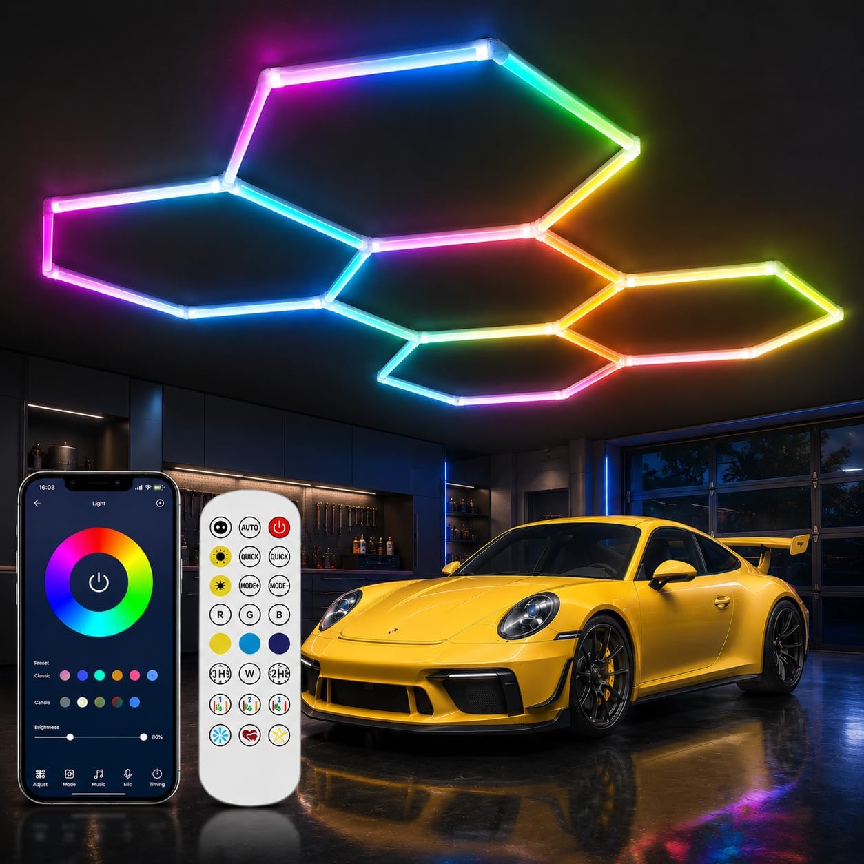 RGB Hexagon Garage Lights, 25PCS 5 ...