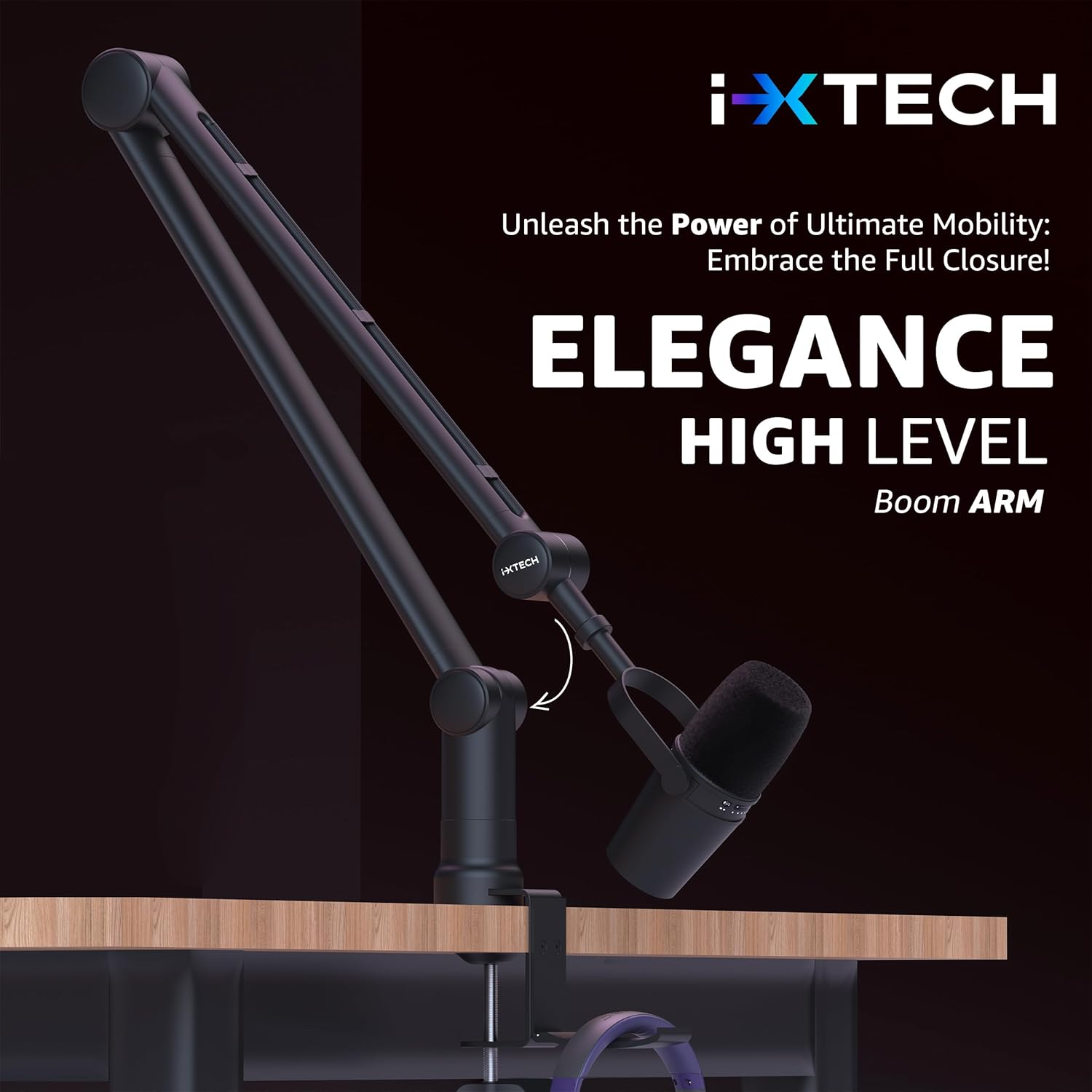 IXTECH Microphone Boom Arm with Desk Mount, 360° Rotatable, Adjustable and Foldable Scissor Mounting for Podcast, Video Gaming, Radio and Studio Audio, Sturdy and Universal - Elegance Model - Image 2