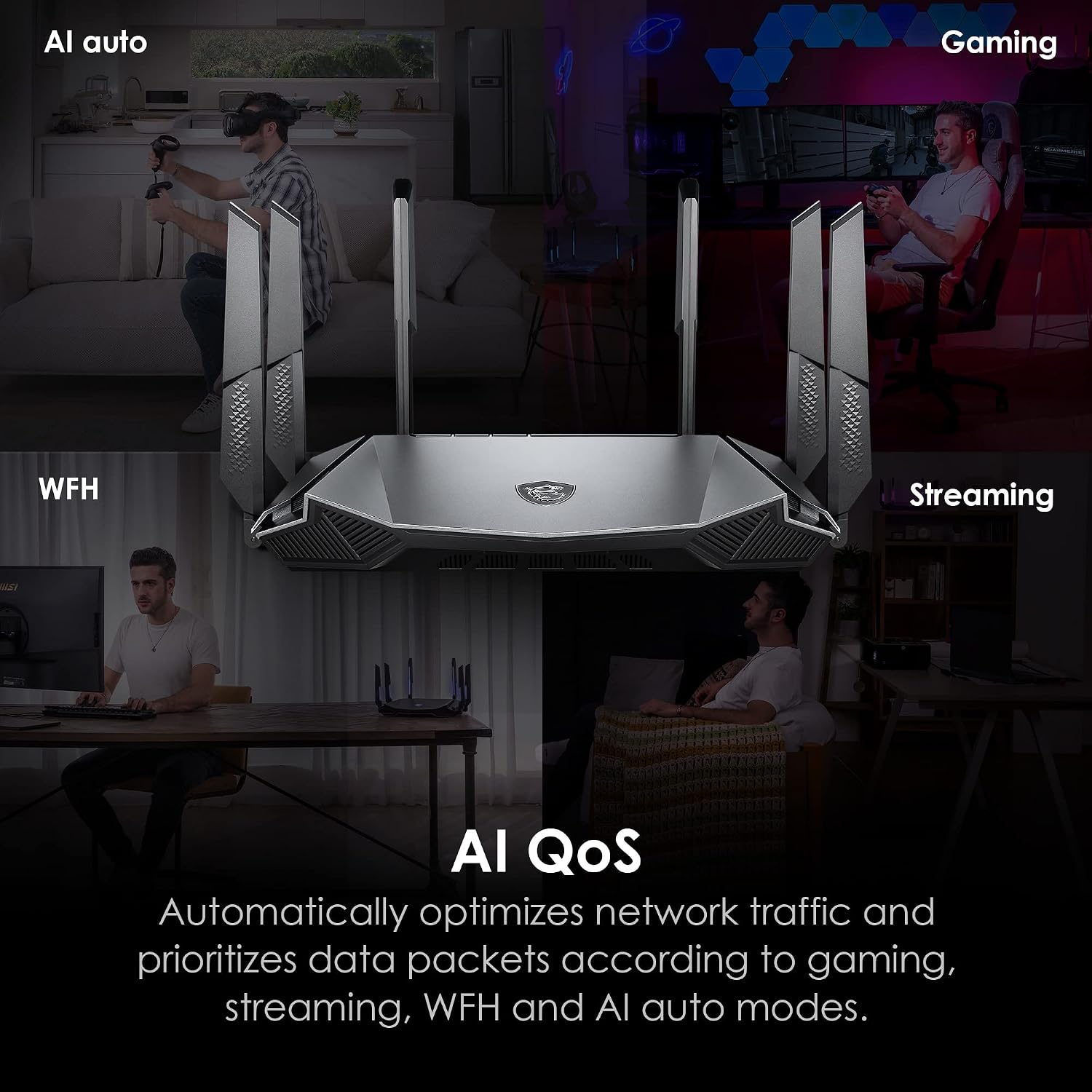 MSI Radix AXE6600 WiFi 6E Tri-Band Gaming Router, AI QoS, RGB, 1.8GHz Quad-Core Processor, MU-MIMO, Tri Band Gigabit Wireless, 8-Stream, High Speed Long Range Gaming Router - Image 3