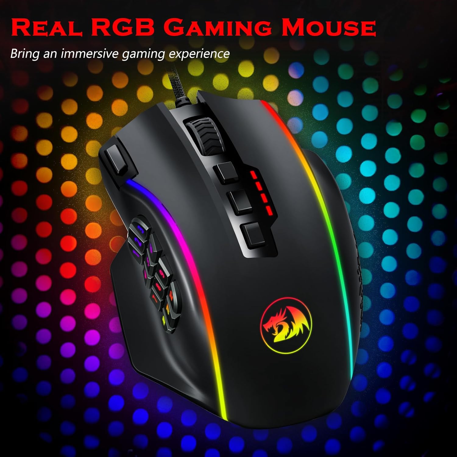 Redragon Gaming Mouse, MMO Mouse Gaming UP 12400 DPI, 19 Macro Programmable Buttons, RGB Mouse with 12 Side Buttons, 8 * 2.4g Weight Tuning for PC Laptop MOBA FPS, M901K, Black - Image 7