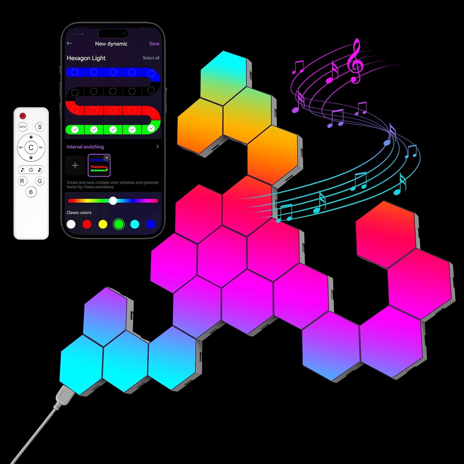 OJQ 20 Pack Hexagon Lights Wall RGB...