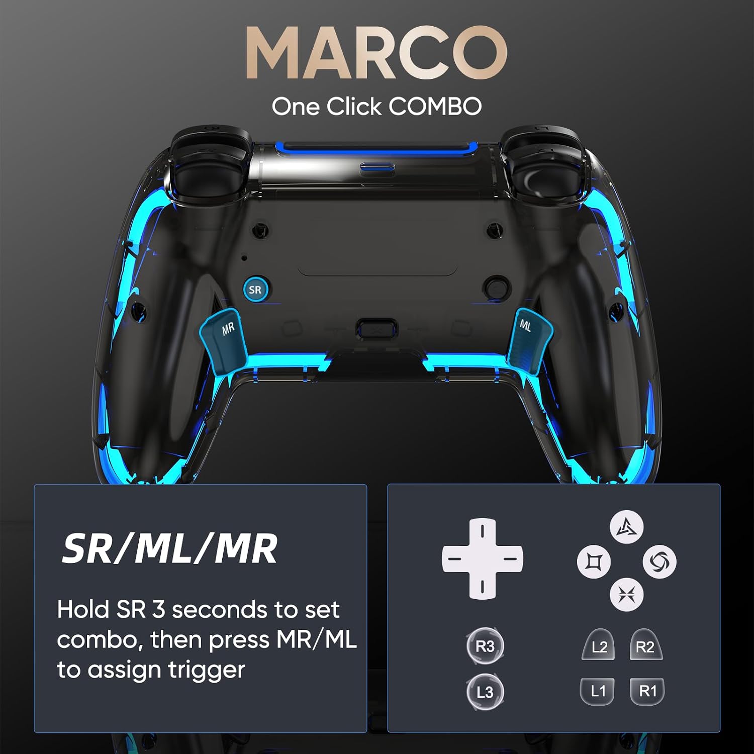 BETMI Wireless Controller for PS5, Pro/Slim/MAC/Steam Deck/PC, Hall Effect Joystick, Dual Vibration/Macro/Turbo, 3.5mm Jack, 6-Axis, Mute Key, LED Gamepad with Speaker (4 Lighting Effects, 9 Light Colors) - Image 3