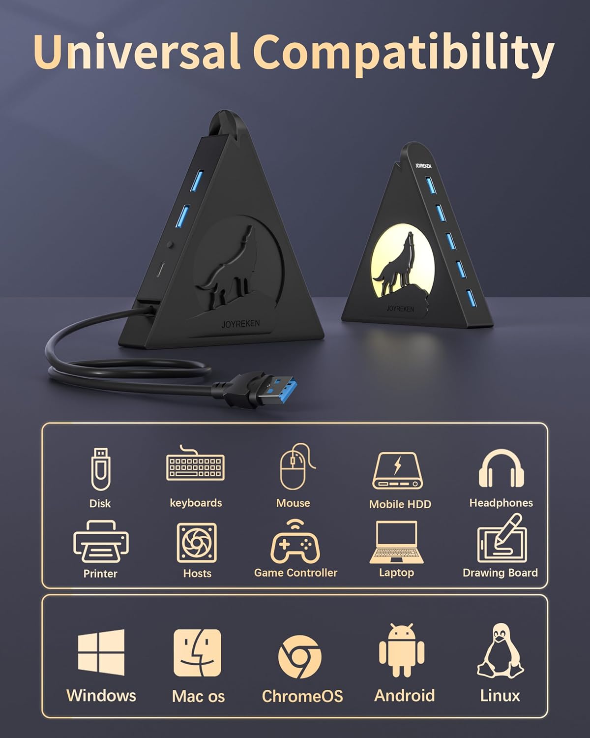 7-Port USB 3.0 Hub, Vertical USB Hub Splitter with RGB Lighting,5Gbps High-Speed Data Transfer and 2FT Extension Cable, Compatible with PC, MacBook, Laptop, PS5, Xbox, Flash Drive, Printer - Image 8