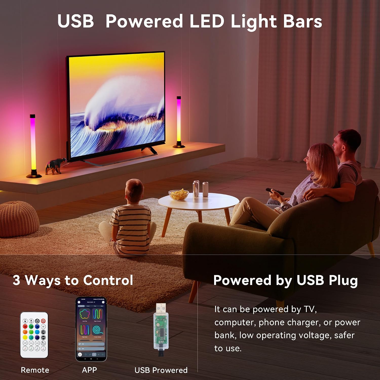 Ledagic IC+RGBW USB Powered Led Light Bar with App & Remote Control, 2 Pack