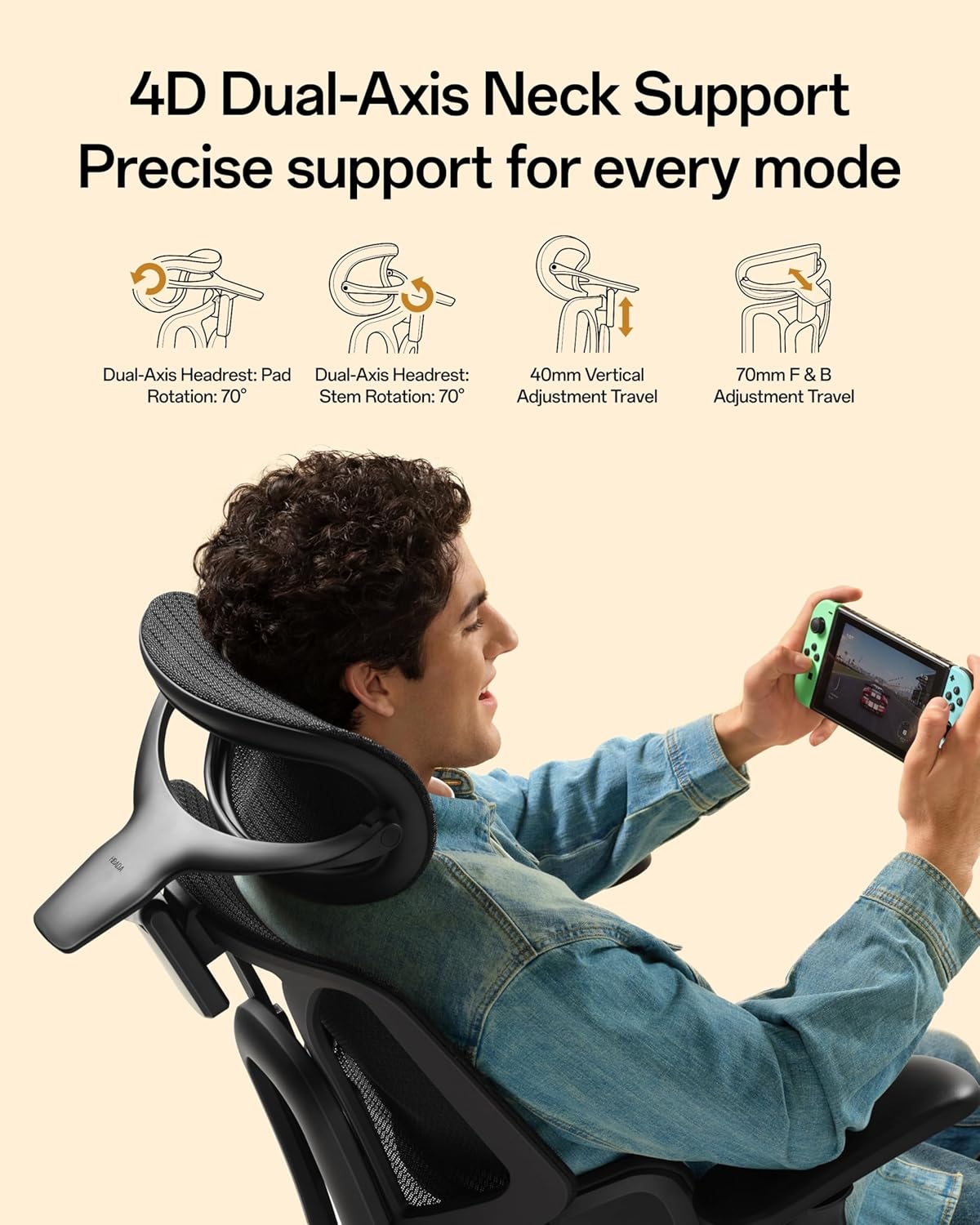 Hbada E3 Air 2026 Ergonomic Office Chair, 3-Zone Lumbar Support, Comfy Home Office Chair with Auto Recline, 4D Headrest & Armrests, 140° Tilt for Work & Relax with Footrest, Black with Footrest - Image 5
