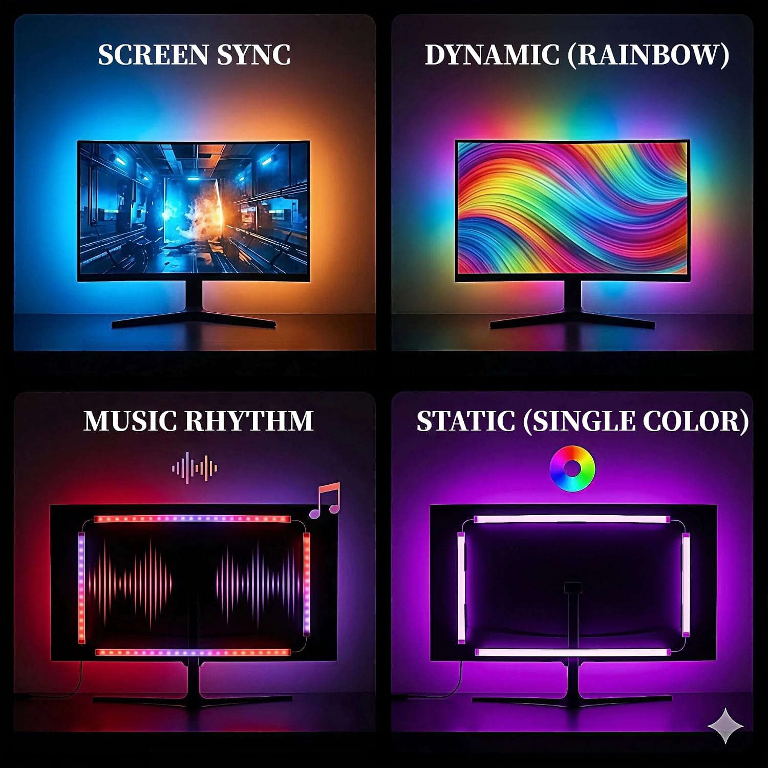 RGB Monitor Backlight with Screen Sync, Dual USB Powered Ambient Lighting Kit for 27 Inch Gaming Monitors, Music Mode, Immersive Dynamic LED Strip Lights for PC Setup (4 Sides - 27 inch) - Image 7