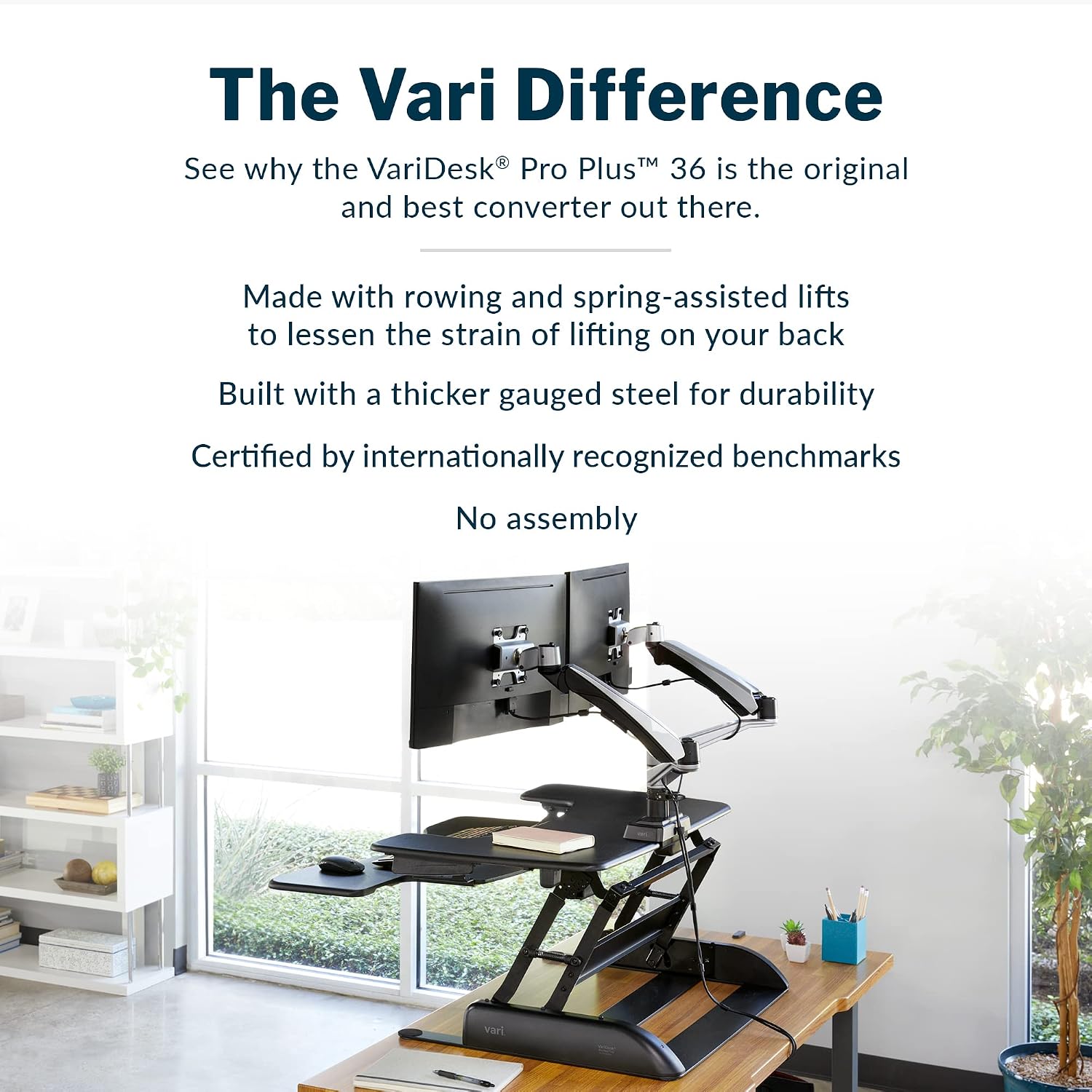 Vari VariDesk Pro Plus 36 - Adjustable Desk Converter with 11 Height Settings - Laptop Sit Stand Desk Riser for Home Office, Table Tops, Workspace - Fully Assembled with Spring Loaded Lift - Black - Image 4