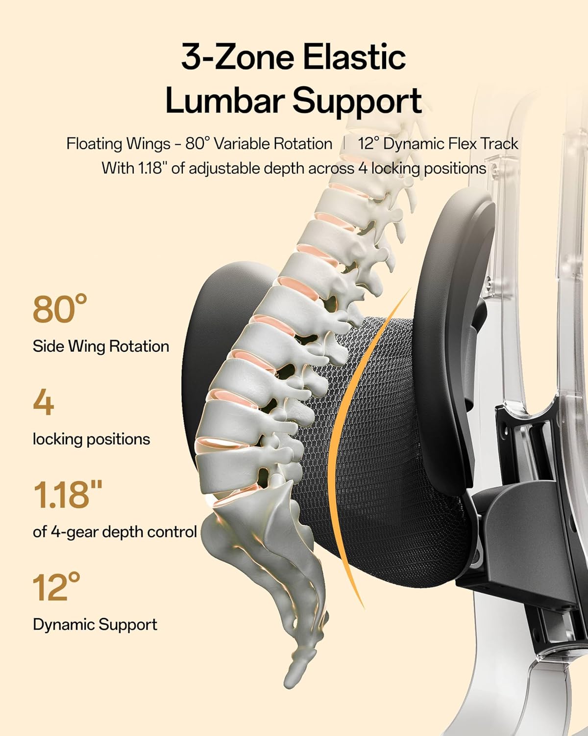 Hbada E3 Air 2026 Ergonomic Office Chair, 3-Zone Lumbar Support, Comfy Home Office Chair with Auto Recline, 4D Headrest & Armrests, 140° Tilt for Work & Relax, Black - Image 4