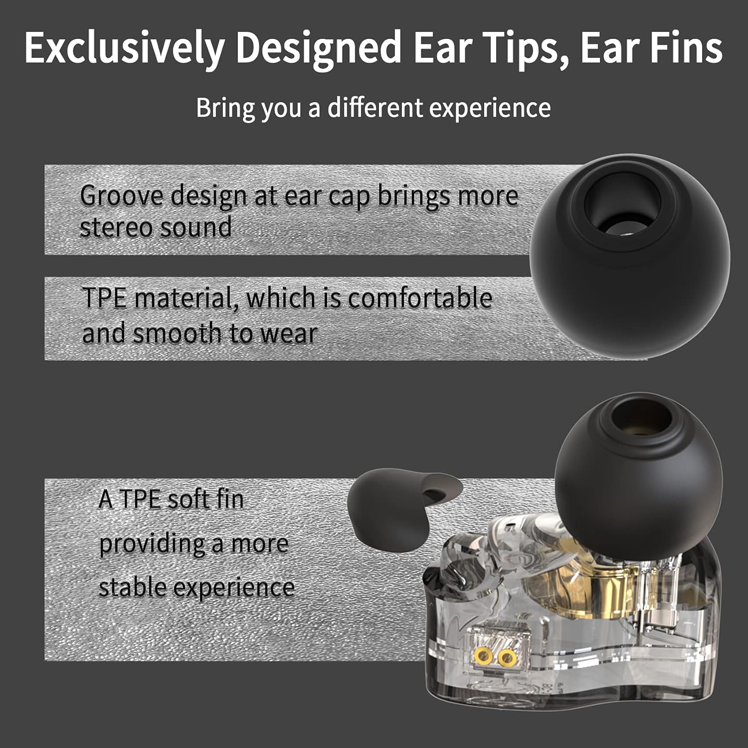 CCZ Yinyoo Melody in Ear Monitors Earphones Headphones Wired Earbuds without Microphone IEM HIFI Bass with 1DD 1BA, Ear fins, 4N OFC Cable for Musicians, Singer, on Stage, Studio (no mic, clear black) - Image 2