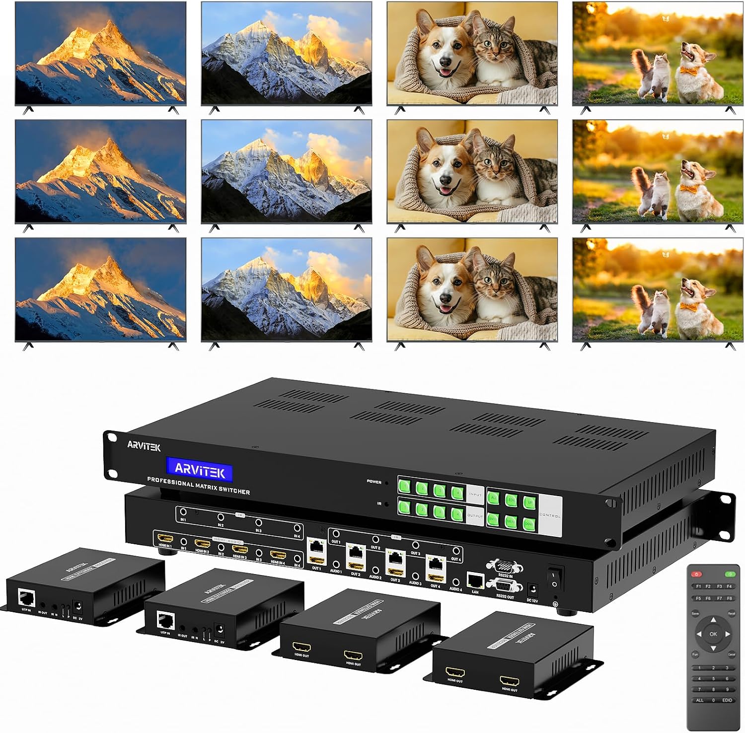 4K 4 in 8 Out HDMI Extender Matrix ...
