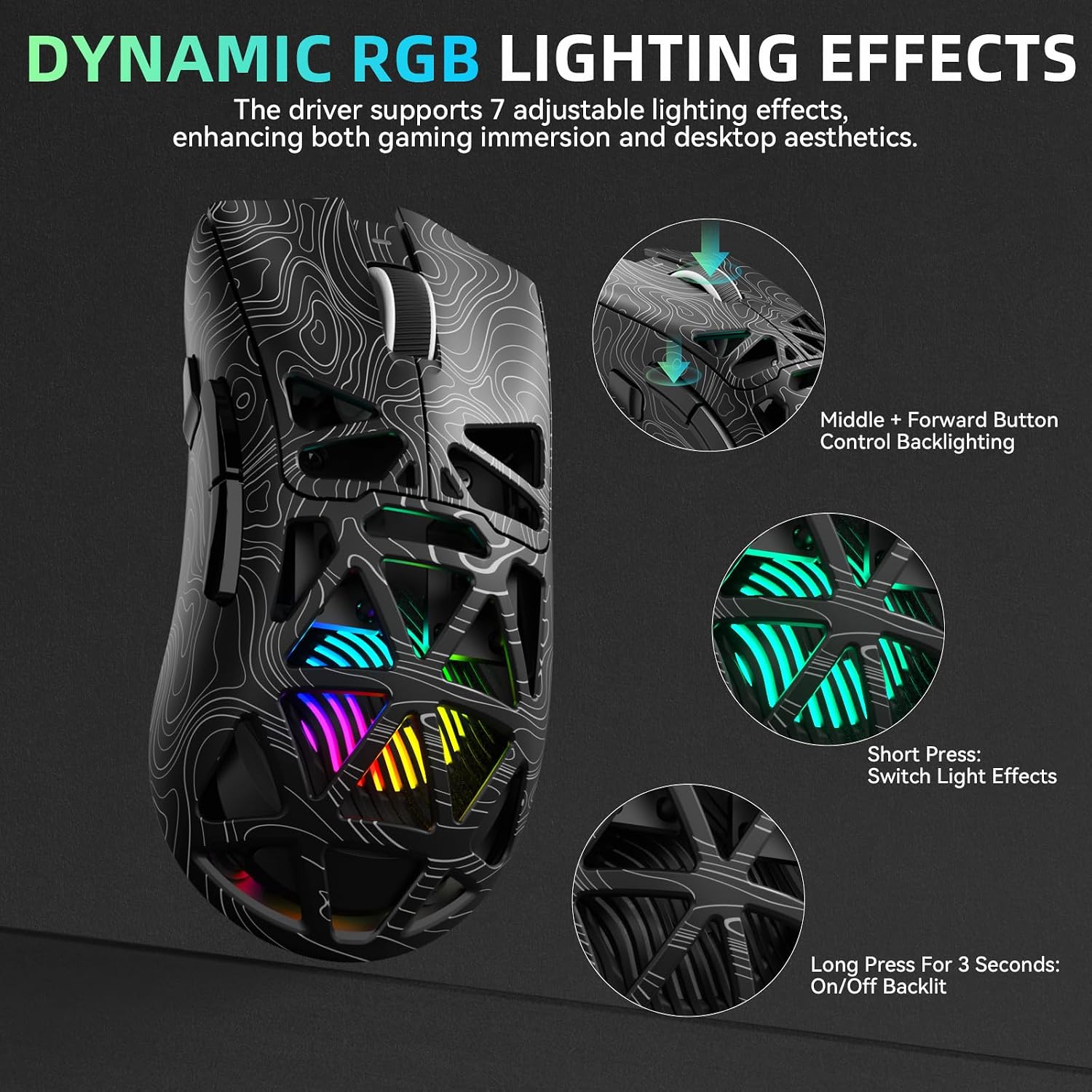 Aula SC620 Wireless Gaming Mouse, Tri-Mode 2.4GHz/USB-C/BT5.3 Computer Mouse with 12000 DPI, Programmable Macro Gamer Mouse with Rapid Fire Key, RGB Light Gaming Mice for PC/Laptop/Mac - Image 8