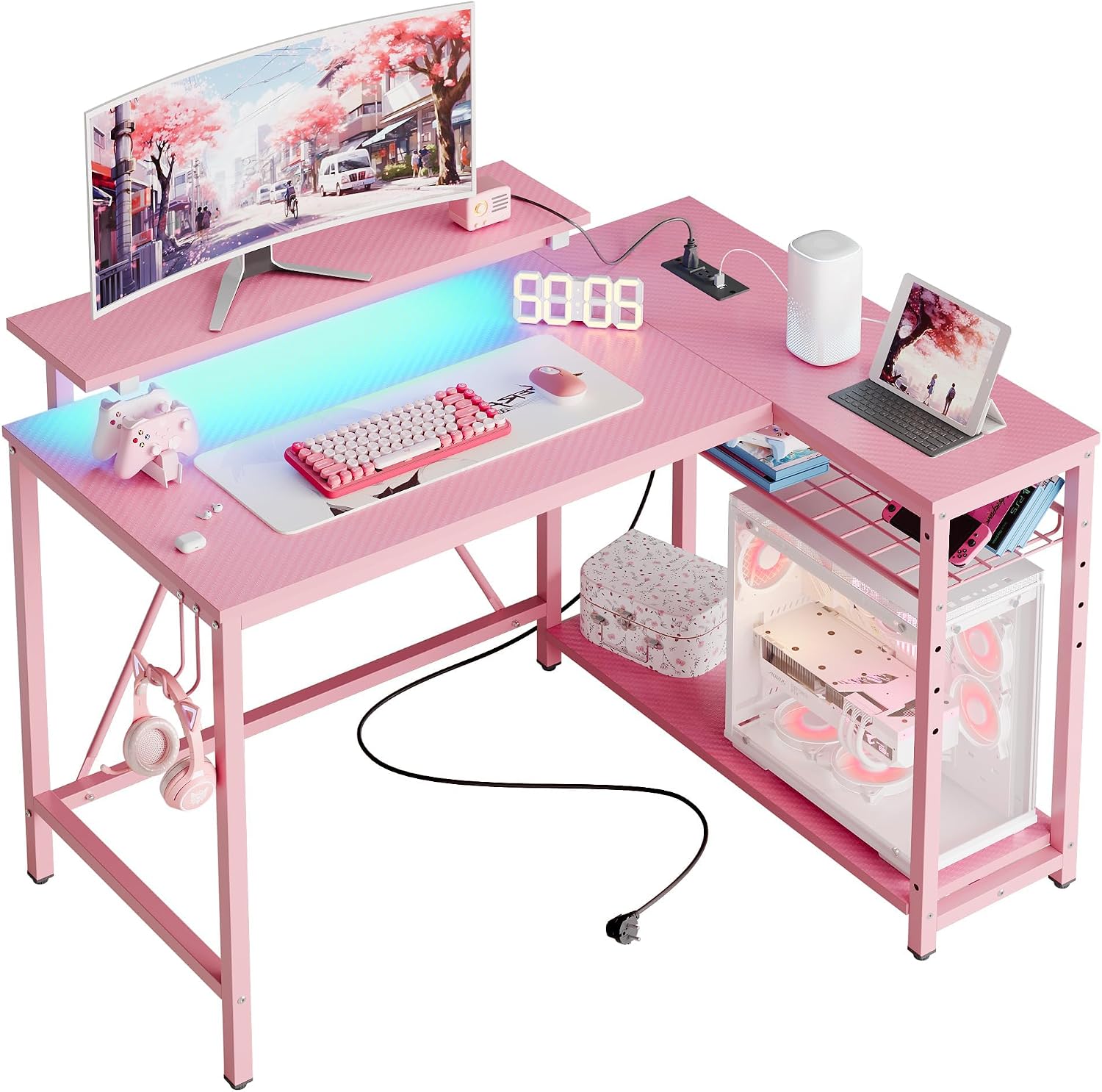 Bestier 42-Inch Pink L-Shaped Gamin...