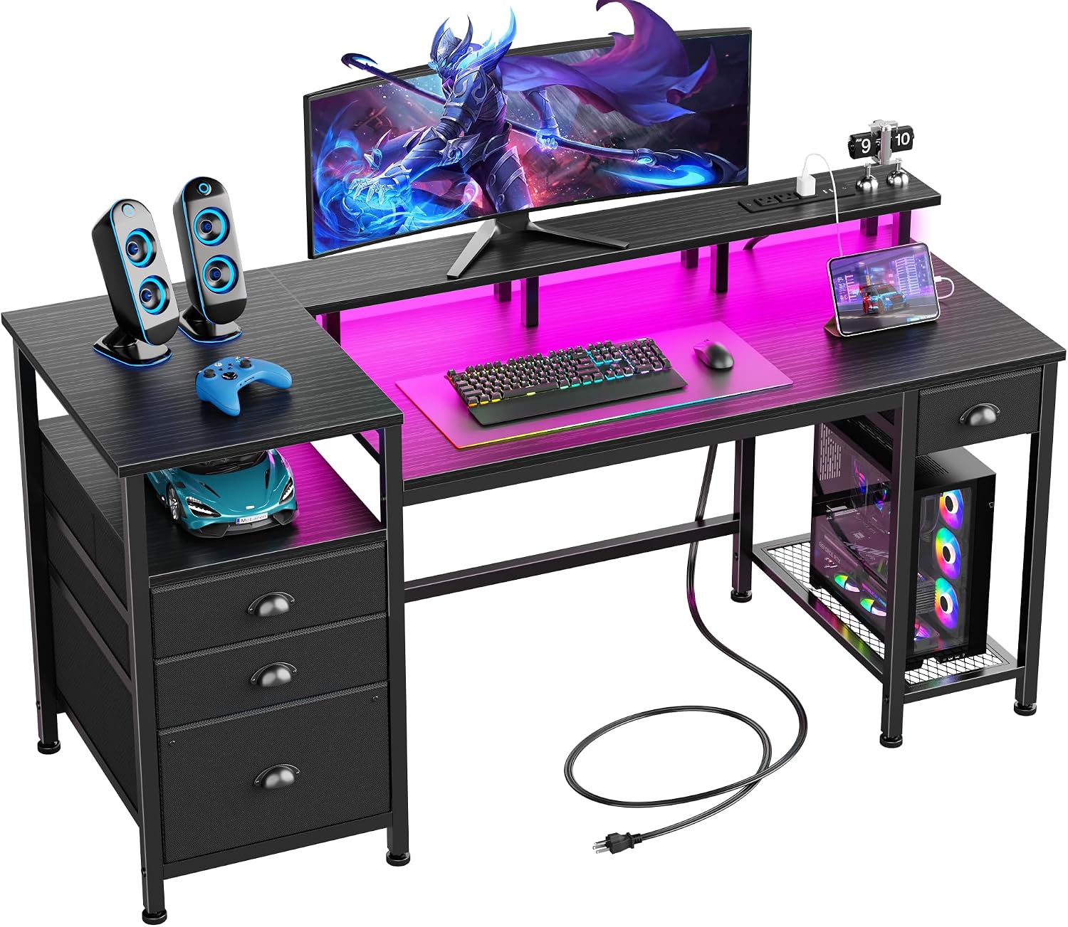 Furologee 60″ Gaming Desk wit...