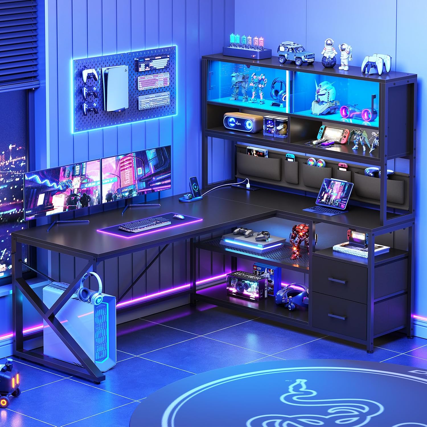 SEDETA L Shaped Gaming Desk with St...