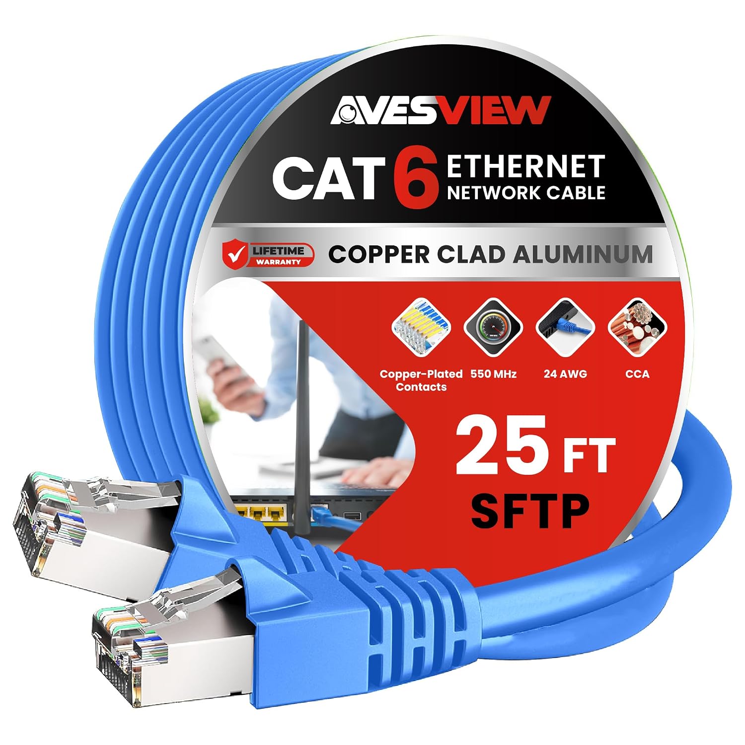CAT 6 Shielded Ethernet Cable 25FT,...