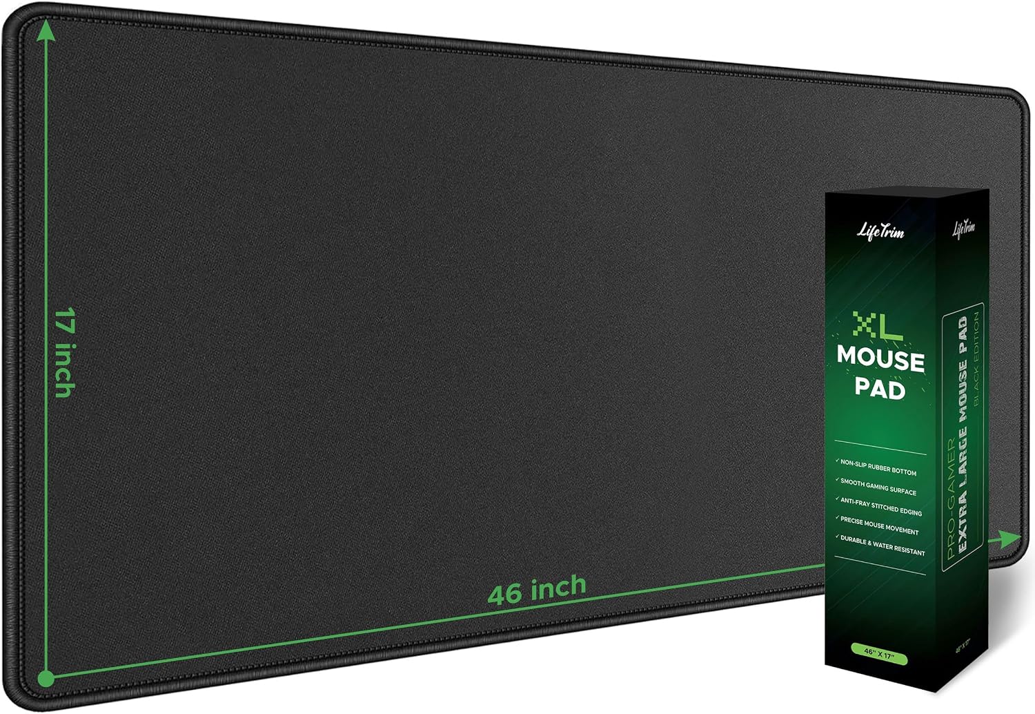 LifeTrim Huge 46”x17” 5mm Gaming Mouse Pad Large Mouse Pad for Desk Gaming Giant Black XXL Thick Long Extra Large Extended Big Gamer Desk Mat