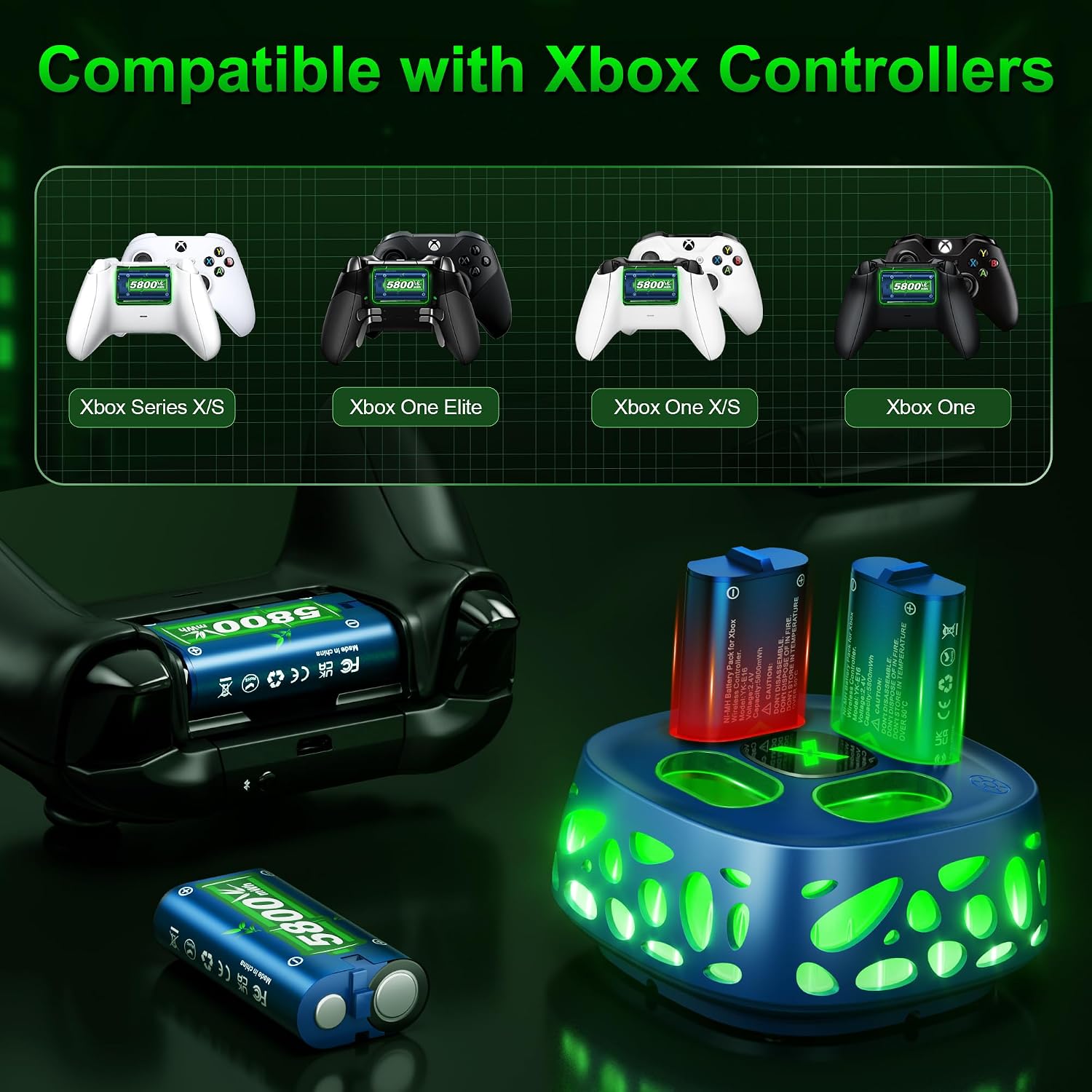 Feirsh Rechargeable Battery Pack for Xbox with Charger, 4x5800mWh Fast Charging Rechargeable Battery Packs for Xbox Controller Batteries for XboxOne Series X|S,One S/X,Sets Xbox one Cases and Storage - Image 5