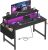 Lufeiya Small Desk with Power Outlets and LED Lights, 32 Inch Teen Writing Study Table Home Office Computer Desks with Monitor Stand, Gaming Desk with Charging Station, Black