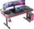 GTPLAYER 55 Inch Gaming Desk with LED Lights, Large Computer Desk with Mouse Pad for Home Office, T-Shaped Carbon Fibre Surface PC Game Workstations with Headphone Hook