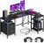 Furologee 50 Inch L Shaped Gaming Desk with Power Outlet and Drawers, Black