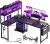 AODK L Shaped Desk Gaming Desk with LED Light & Power Outlet